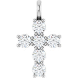 10K Gold Round Lab-Grown Diamond Accented Cross Pendant - White Gold