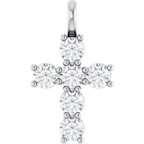 10K Gold Round Lab-Grown Diamond Accented Cross Pendant - White Gold