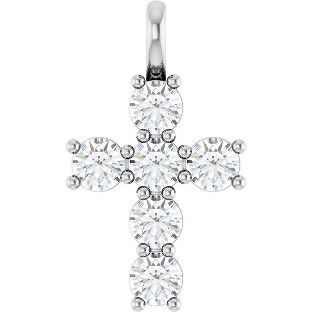 14K Gold Round Natural Diamond Accented Cross Pendant – 2x2mm - White Gold