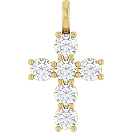 10K Gold Round Lab-Grown Diamond Accented Cross Pendant - Yellow Gold