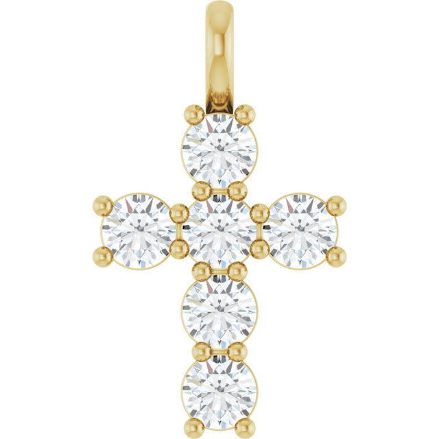 14K Gold Round Natural Diamond Accented Cross Pendant – 2x2mm - Yellow Gold
