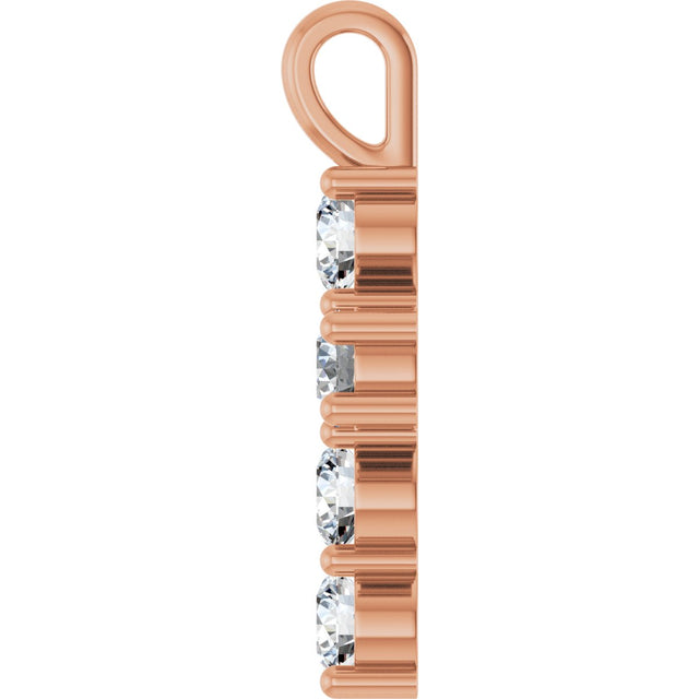 10K Gold Round Lab-Grown Diamond Accented Cross Pendant - Rose Gold - view 3