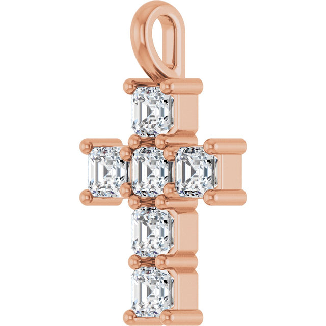 10K Gold Round Lab-Grown Diamond Accented Cross Pendant - Rose Gold - view 2