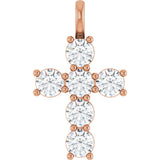14K Gold Round Natural Diamond Accented Cross Pendant – 2x2mm - Rose Gold
