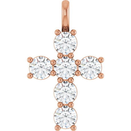 10K Gold Round Lab-Grown Diamond Accented Cross Pendant - Rose Gold
