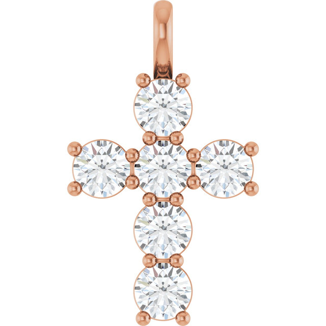 14K Gold Square Lab-Grown Diamond Accented Cross Pendant - Rose Gold