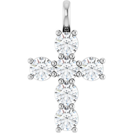 14K Gold Square Lab-Grown Diamond Accented Cross Pendant - White Gold
