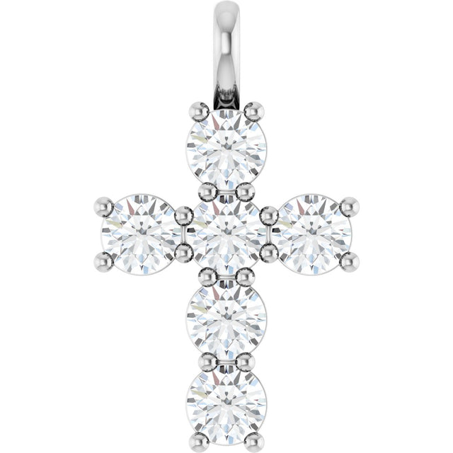 10K Gold Round Natural Diamond Accented Cross Pendant - White Gold