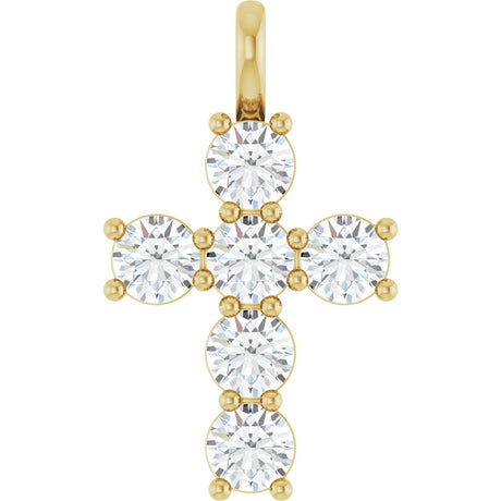 10K Gold Round Lab-Grown Diamond Accented Cross Pendant - Yellow Gold