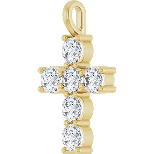 10K Gold Round Lab-Grown Diamond Accented Cross Pendant - Yellow Gold - view 2
