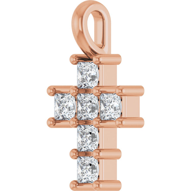 10K Gold Square Lab-Grown Diamond Accented Cross Pendant - Rose Gold - view 2