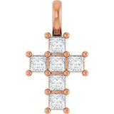14K Gold Round Natural Diamond Accented Cross Pendant – 2x2mm - Rose Gold