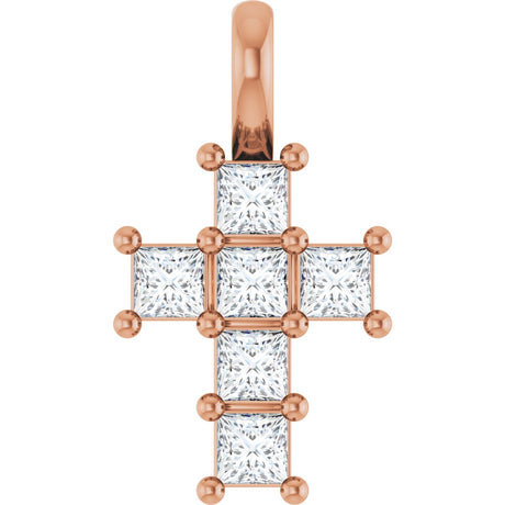 10K Gold Square Lab-Grown Diamond Accented Cross Pendant - Rose Gold
