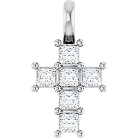10K Gold Square Lab-Grown Diamond Accented Cross Pendant - White Gold