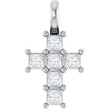 14K Gold Round Natural Diamond Accented Cross Pendant – 2x2mm - White Gold