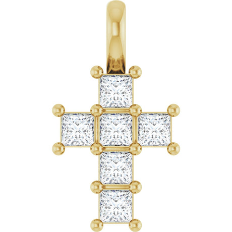 10K Gold Square Lab-Grown Diamond Accented Cross Pendant - Yellow Gold