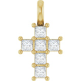 14K Gold Round Natural Diamond Accented Cross Pendant – 2x2mm - Yellow Gold
