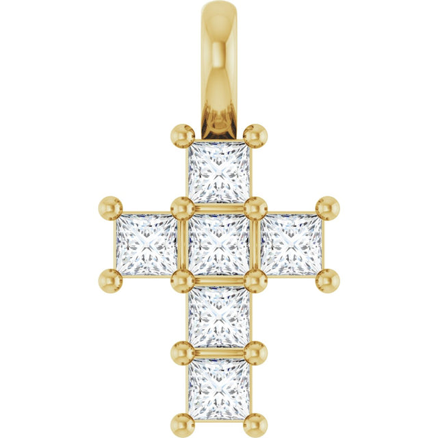 14K Gold Round Natural Diamond Accented Cross Pendant – 2x2mm - Yellow Gold