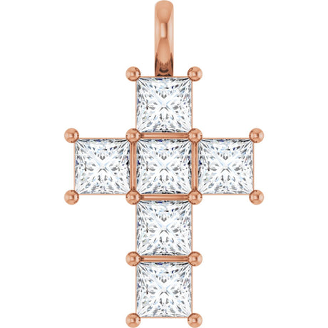 10K Gold Square Lab-Grown Diamond Accented Cross Pendant - Rose Gold