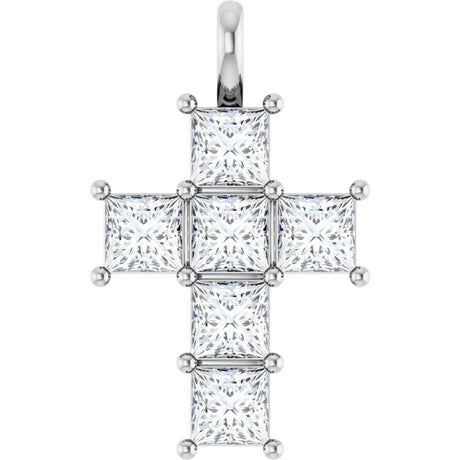 14K Gold Square Lab-Grown Diamond Accented Cross Pendant – 3x3mm - White Gold