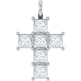 14K Gold Round Natural Diamond Accented Cross Pendant – 2x2mm - White Gold