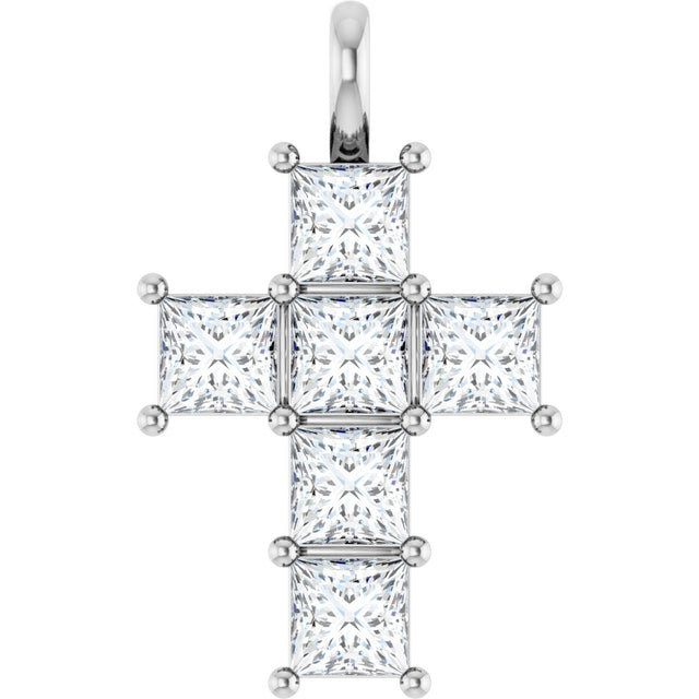 Platinum Round Natural Diamond Accented Cross Pendant