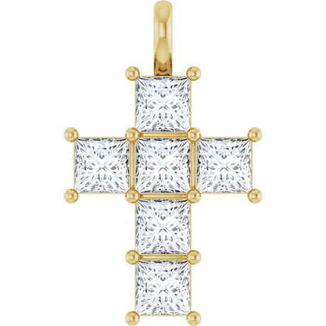 10K Gold Square Lab-Grown Diamond Accented Cross Pendant - Yellow Gold
