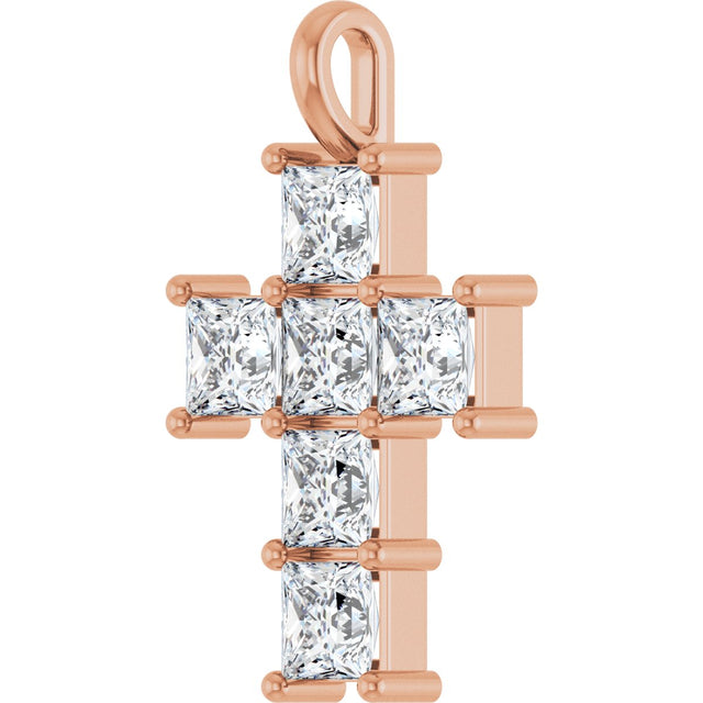 10K Gold Square Lab-Grown Diamond Accented Cross Pendant - Rose Gold - view 2