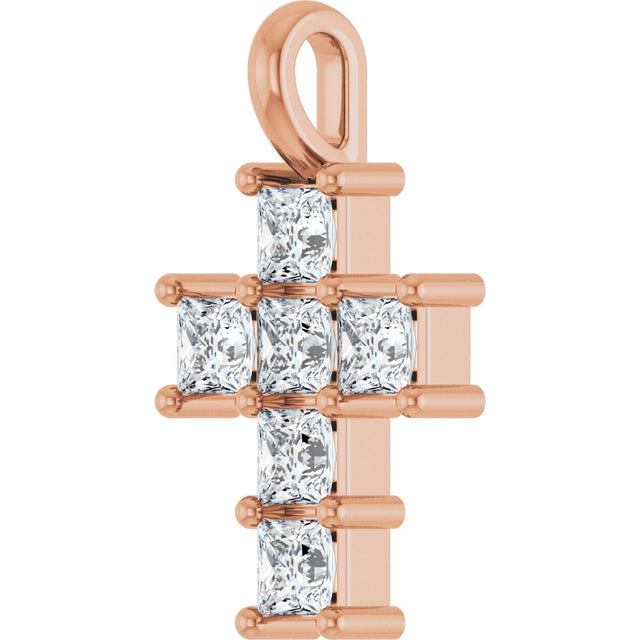 10K Gold Round Lab-Grown Diamond Accented Cross Pendant - Rose Gold - view 2