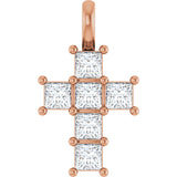 14K Gold Round Natural Diamond Accented Cross Pendant – 2x2mm - Rose Gold