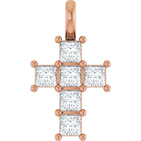 10K Gold Round Lab-Grown Diamond Accented Cross Pendant - Rose Gold