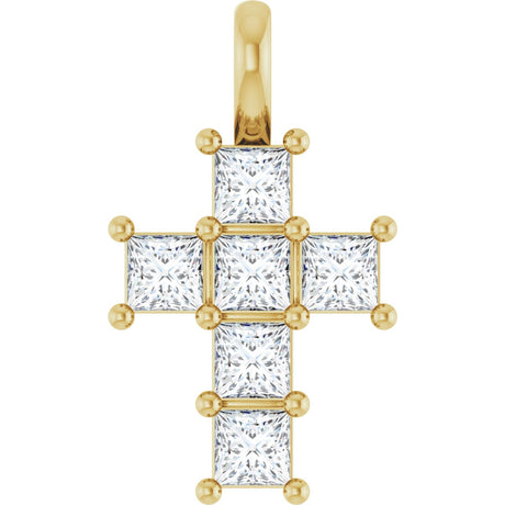 10K Gold Round Lab-Grown Diamond Accented Cross Pendant - Yellow Gold
