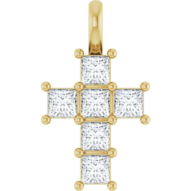 10K Gold Round Lab-Grown Diamond Accented Cross Pendant - Yellow Gold