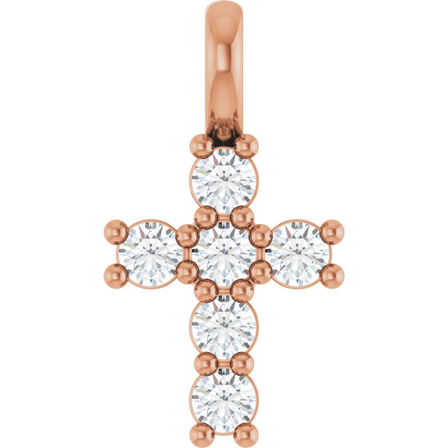10K Gold Round Natural Diamond Accented Cross Pendant - Rose Gold