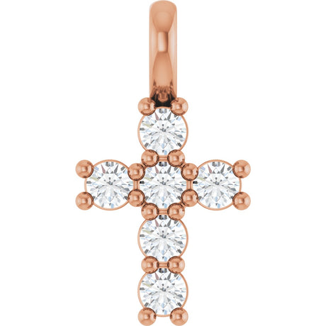 14K Gold Square Lab-Grown Diamond Accented Cross Pendant - Rose Gold