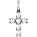 14K Gold Round Natural Diamond Accented Cross Pendant – 2x2mm - White Gold