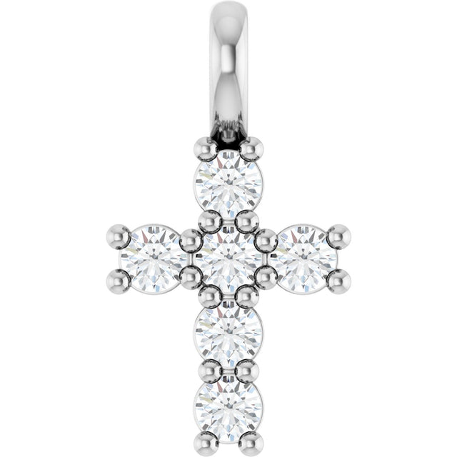 10K Gold Round Natural Diamond Accented Cross Pendant - White Gold