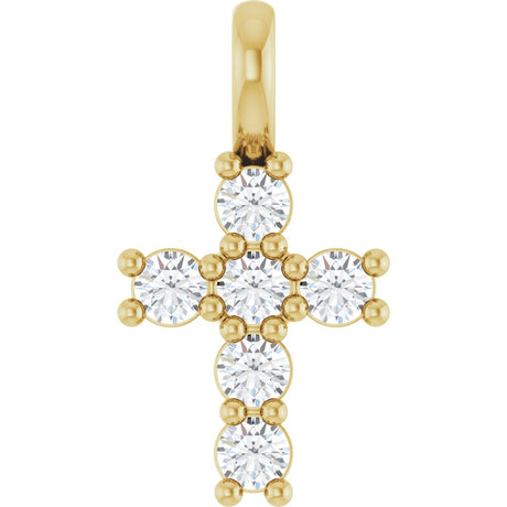 10K Gold Round Lab-Grown Diamond Accented Cross Pendant - Yellow Gold