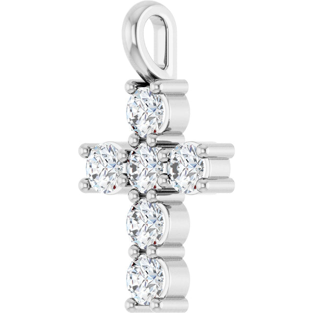 14K Gold Square Lab-Grown Diamond Accented Cross Pendant - White Gold - view 2