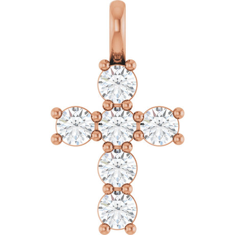 14K Gold Square Lab-Grown Diamond Accented Cross Pendant - Rose Gold