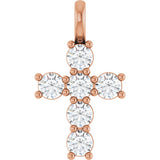 14K Gold Round Natural Diamond Accented Cross Pendant – 2x2mm - Rose Gold