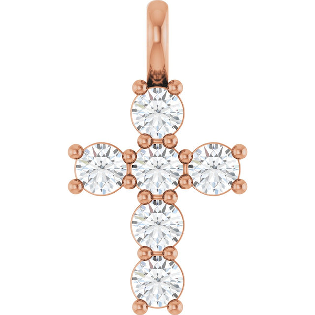 14K Gold Round Natural Diamond Accented Cross Pendant – 2x2mm - Rose Gold
