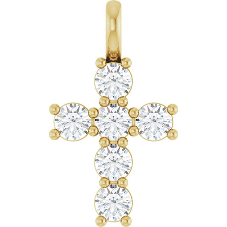 14K Gold Square Lab-Grown Diamond Accented Cross Pendant - Yellow Gold