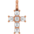 10K Gold Asscher Natural Diamond Accented Cross Pendant - Rose Gold