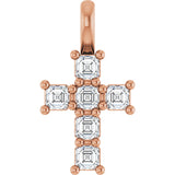 14K Gold Asscher Natural Diamond Accented Cross Pendant - Rose Gold