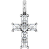 14K Gold Asscher Natural Diamond Accented Cross Pendant - White Gold