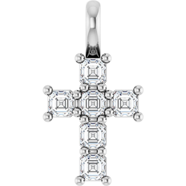 Platinum Asscher Natural Diamond Accented Cross Pendant