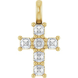 14K Gold Asscher Natural Diamond Accented Cross Pendant - Yellow Gold