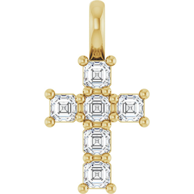 14K Gold Asscher Natural Diamond Accented Cross Pendant - Yellow Gold