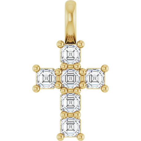 10K Gold Round Lab-Grown Diamond Accented Cross Pendant - Yellow Gold